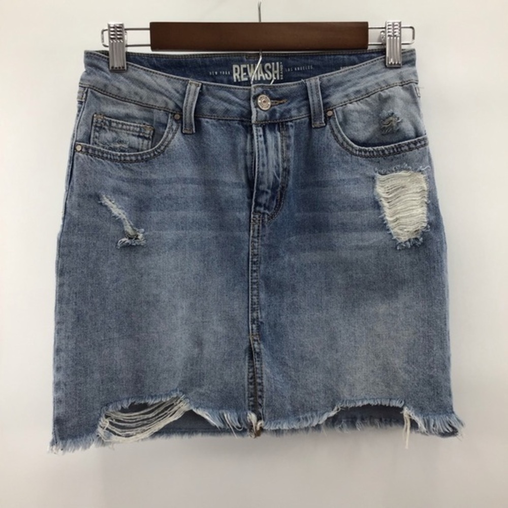 Blue Denim Distressed Mini Skirt